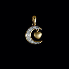 Load image into Gallery viewer, 9ct Yellow Gold Pavé Moon & Dangling Matte Heart Diamond Pendant (0.08ct)