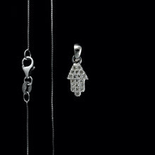 Load image into Gallery viewer, 9ct White Gold Pavé Set Hamsa Hand Diamond Pendant (0.10ct) - Optional Chain