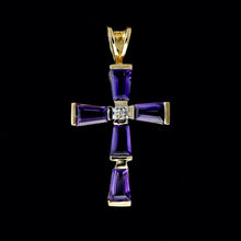 Load image into Gallery viewer, 9ct Yellow Gold Diamond & Amethyst Cross Pendant (0.03ct)