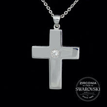Load image into Gallery viewer, Sterling Silver & Swarovski Zirconia Solitaire Cross Pendant Necklace