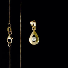 Load image into Gallery viewer, 9ct Yellow Gold Tear Drop Solitaire Diamond Pendant (0.10ct) - Optional Chain