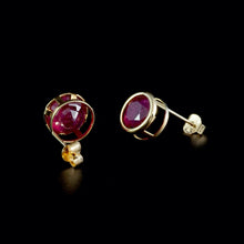 Load image into Gallery viewer, 9ct Yellow Gold Round Treated Ruby Stud Earrings (7mm)