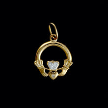 Load image into Gallery viewer, 9ct Yellow Gold Claddagh Diamond Pendant (0.01ct)