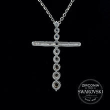 Load image into Gallery viewer, Sterling Silver & Swarovski Zirconia Tapering Cross Pendant Necklace