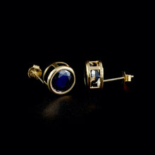 Load image into Gallery viewer, 9ct Yellow Gold Round Treated Sapphire Stud Earrings (7mm)