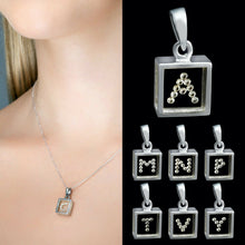 Load image into Gallery viewer, 9ct White Gold Resin & Floating Diamond Initial Pendants (0.15ct) Optional Chain