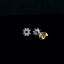 Load image into Gallery viewer, 9ct Yellow Gold Garnet & Diamond Cluster Stud Earrings (0.15ct)