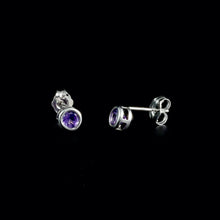 Load image into Gallery viewer, 9ct White Gold Round Amethyst Stud Earrings (4mm)