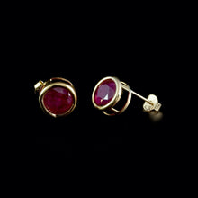 Load image into Gallery viewer, 9ct Yellow Gold Round Treated Ruby Stud Earrings (7mm)