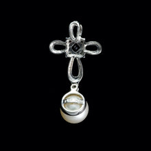 Load image into Gallery viewer, 10ct White Gold Pearl, Sapphire & Diamond Pendant (0.04ct)