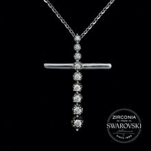 Load image into Gallery viewer, Sterling Silver & Swarovski Zirconia Tapering Cross Pendant Necklace
