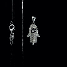 Load image into Gallery viewer, 9ct White Gold Sapphire & Diamond "Hamsa Hand" Pendant (0.25ct) - Optional Chain