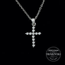 Load image into Gallery viewer, Sterling Silver & Swarovski Zirconia Claw Set Cross Pendant Necklace