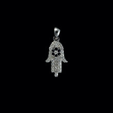 Load image into Gallery viewer, 9ct White Gold Sapphire & Diamond "Hamsa Hand" Pendant (0.25ct) - Optional Chain