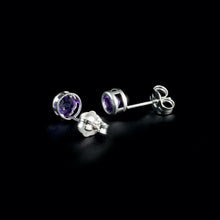 Load image into Gallery viewer, 9ct White Gold Round Amethyst Stud Earrings (4mm)