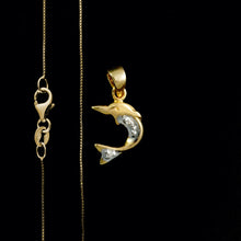 Load image into Gallery viewer, 9ct Yellow & White Gold 1990's Diamond Dolphin Pendant (0.02ct) - Optional Chain