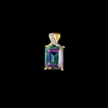 Load image into Gallery viewer, 9ct Yellow Gold Emerald Cut Mystic Topaz & Diamond Pendant (0.05ct) - Optional Chain