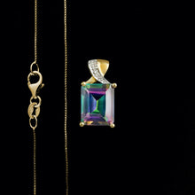 Load image into Gallery viewer, 9ct Yellow Gold Emerald Cut Mystic Topaz & Diamond Pendant (0.05ct) - Optional Chain