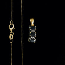 Load image into Gallery viewer, 9ct Yellow Gold Curved Sapphire & Diamond Trilogy Pendant (0.01ct) - Optional Chain