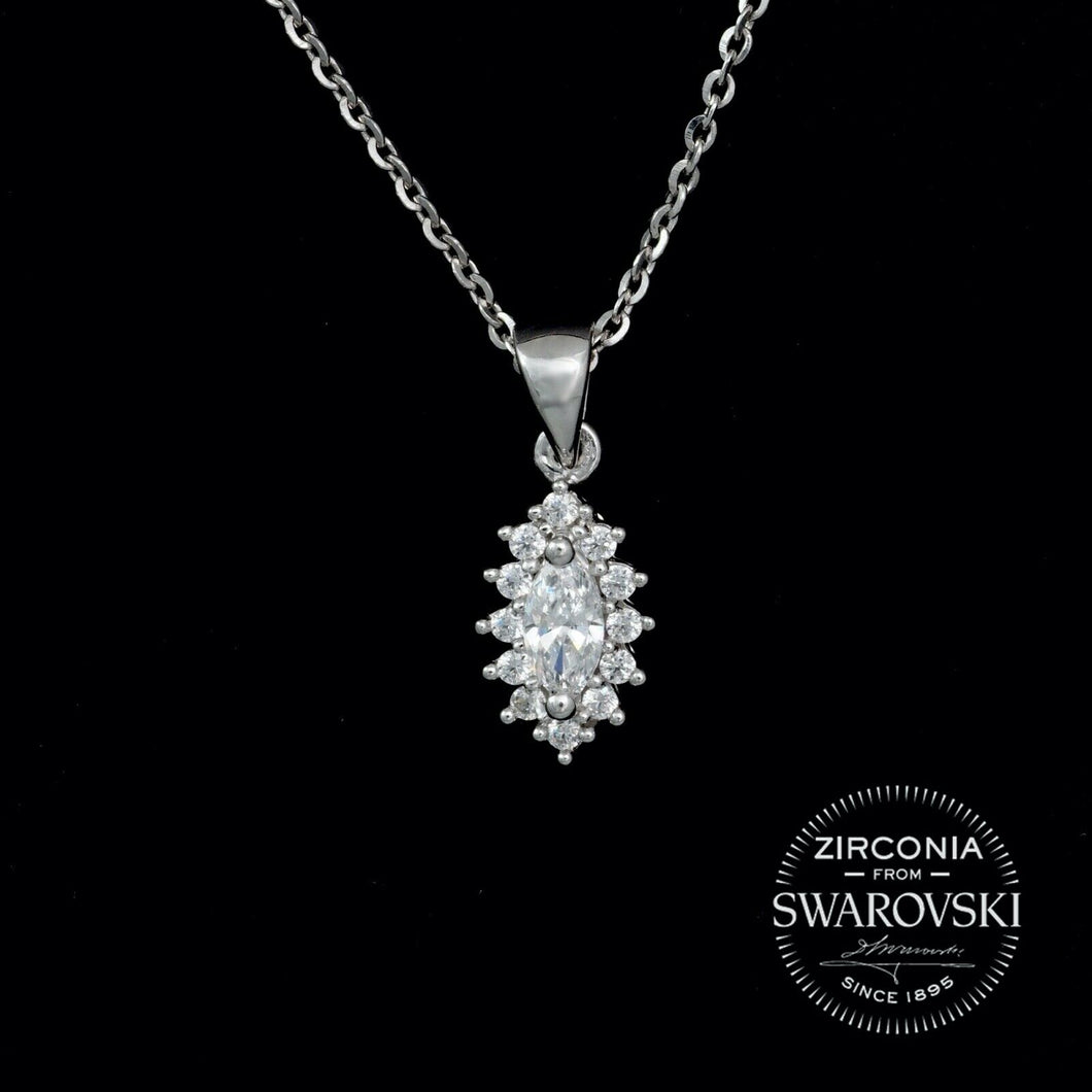 Sterling Silver & Swarovski Zirconia Marquise Cut Cluster Pendant Necklace