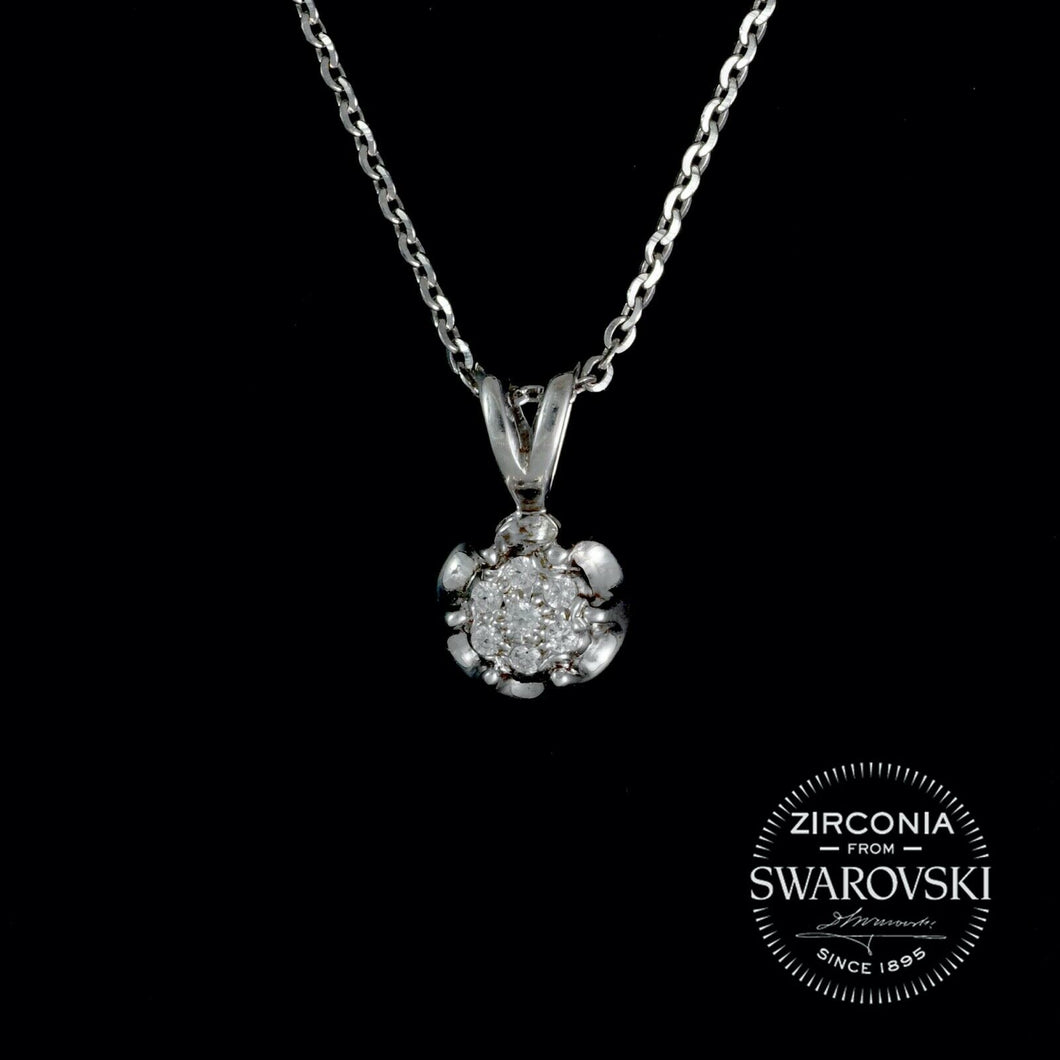 Sterling Silver & Swarovski Zirconia Vintage Cluster Pendant Necklace