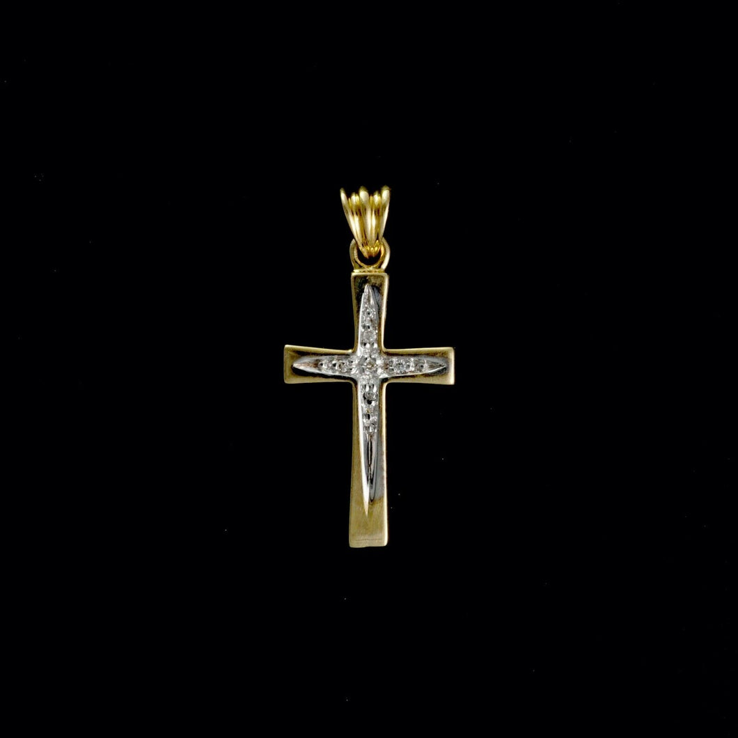 9ct Yellow Gold Diamond Cross Pendant (0.01ct) - Optional Chain