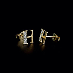 9ct Yellow Gold Diamond Initial "H" Stud Earrings (0.02ct)