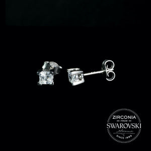 Sterling Silver & Swarovski Zirconia 4.00mm Princess Cut Solitaire Stud Earrings