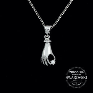 Sterling Silver & Swarovski Zirconia Hand Solitaire Pendant Necklace