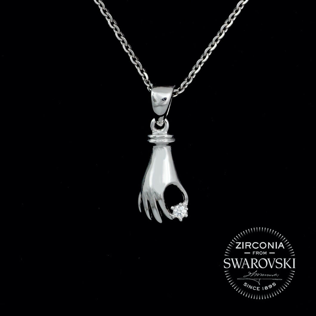 Sterling Silver & Swarovski Zirconia Hand Solitaire Pendant Necklace