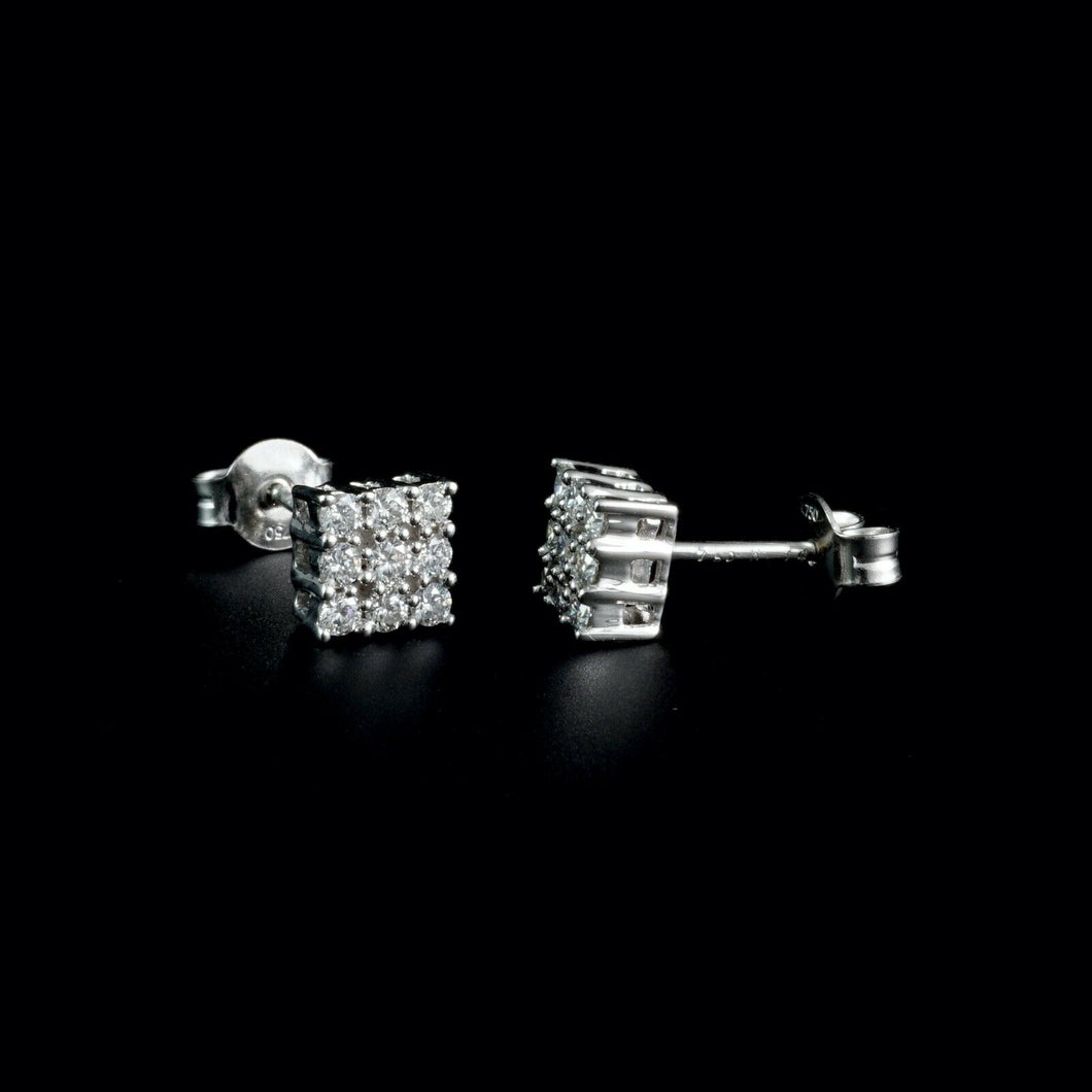18ct White Gold Square Shaped Diamond Cluster Stud Earrings (0.50ct)