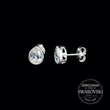 Load image into Gallery viewer, Silver &amp; Swarovski Zirconia Pear Cut Solitaire Stud Earrings: Gents or Pair
