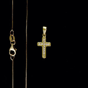 9ct Yellow Gold Little Diamond Cross Pendant (0.07ct) - Optional Chain
