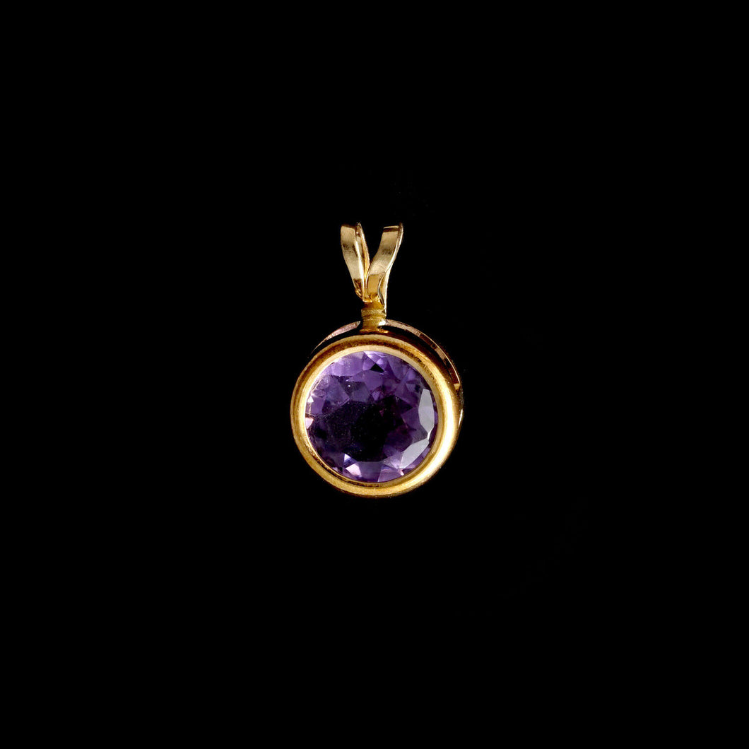 9ct Yellow Gold Round Amethyst Pendant (7mm) - Optional Chain
