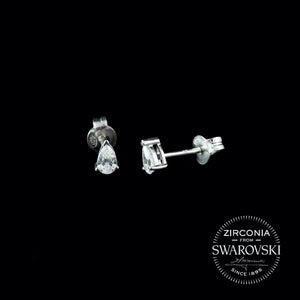Sterling Silver & Swarovski Zirconia Pear Cut Solitaire Stud Earrings