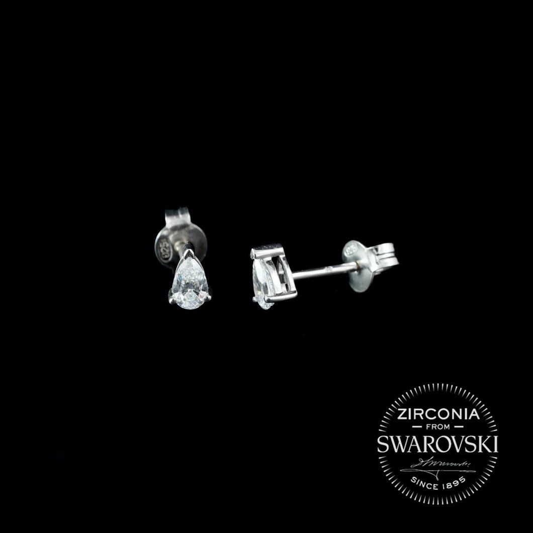 Sterling Silver & Swarovski Zirconia Pear Cut Solitaire Stud Earrings