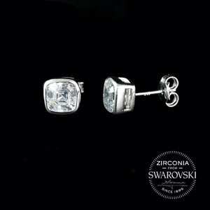 Silver & Swarovski Zirconia Cushion Cut Solitaire Stud Earrings: Gents or Pair