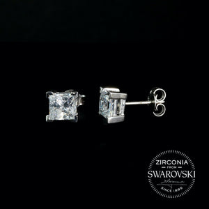 Sterling Silver & Swarovski Zirconia 6.00mm Princess Cut Solitaire Stud Earrings