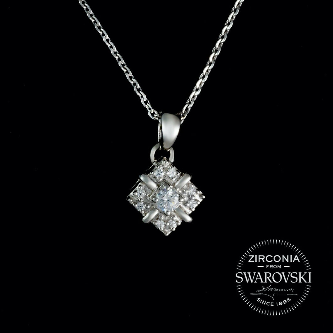 Sterling Silver & Swarovski Zirconia Art Deco Cluster Pendant & Chain Necklace
