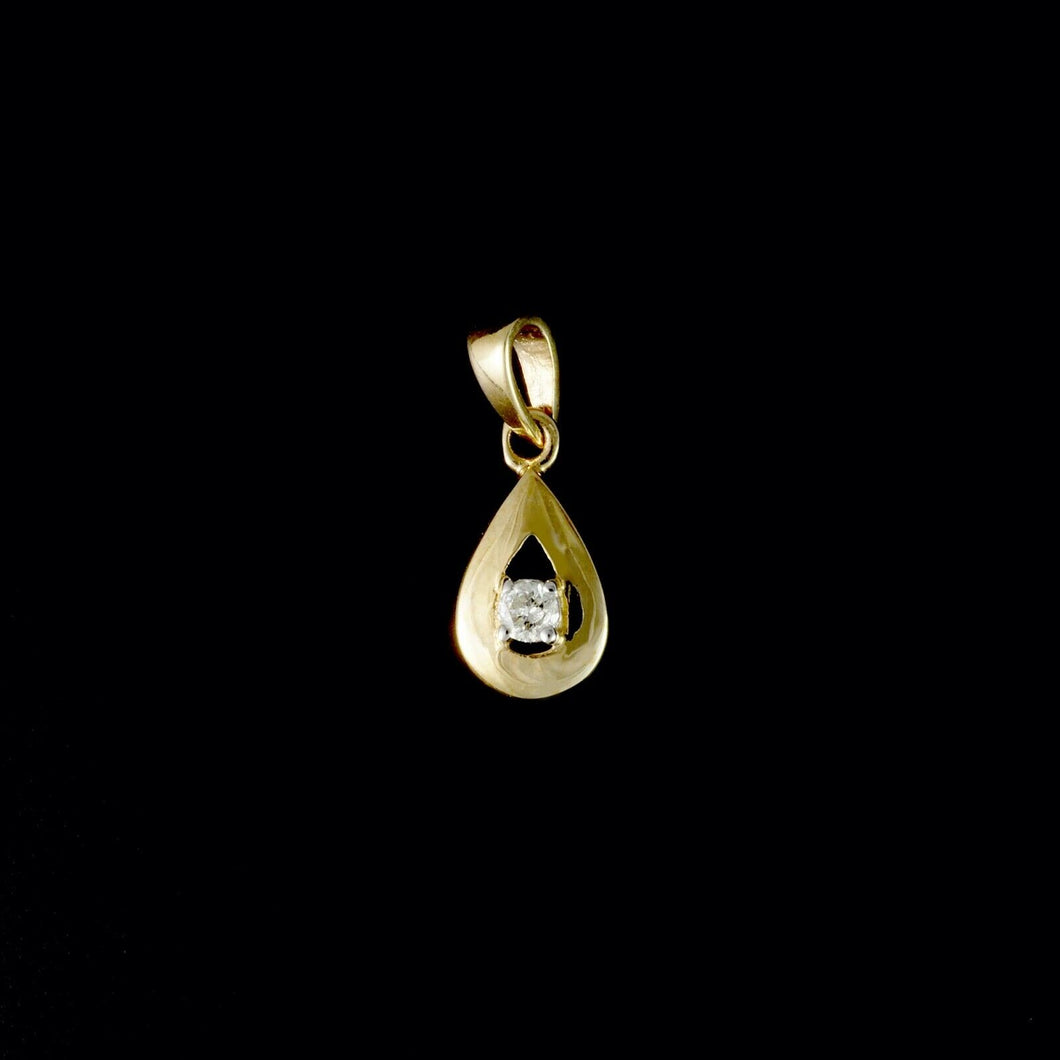 9ct Yellow Gold Tear Drop Solitaire Diamond Pendant (0.10ct) - Optional Chain