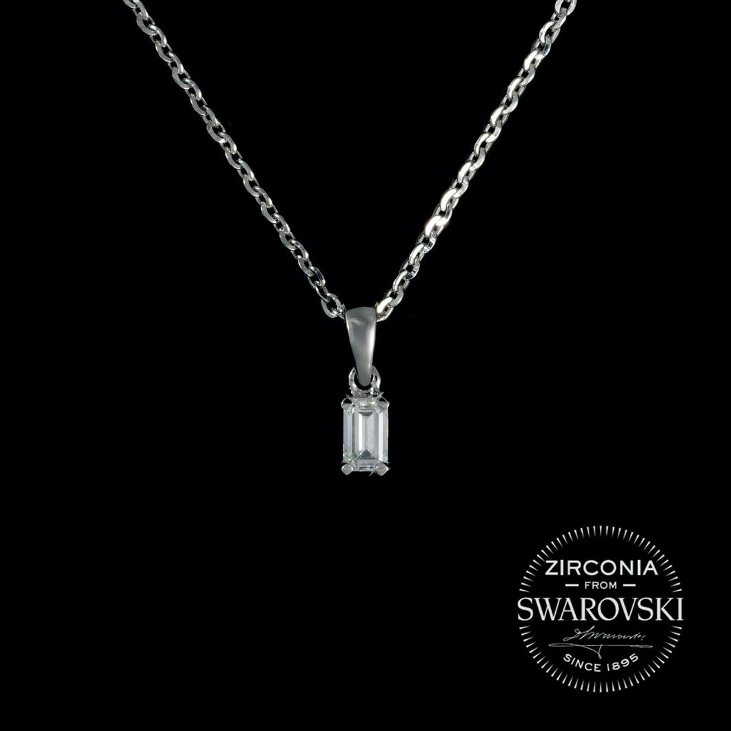 Sterling Silver & Swarovski Zirconia Emerald Cut Solitaire Pendant Necklace