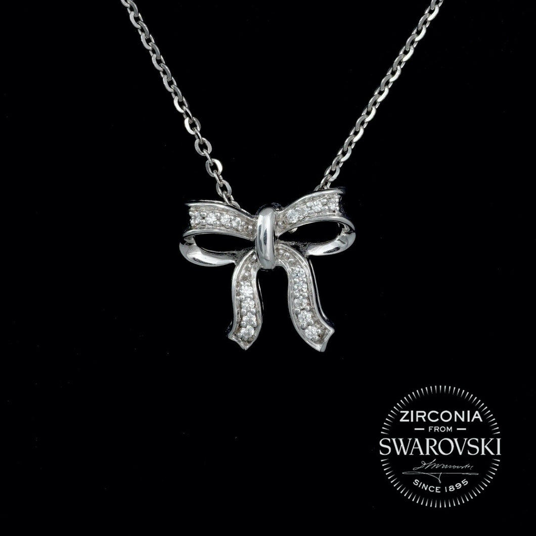 Sterling Silver & Swarovski Zirconia Pavé Bow Pendant Necklace