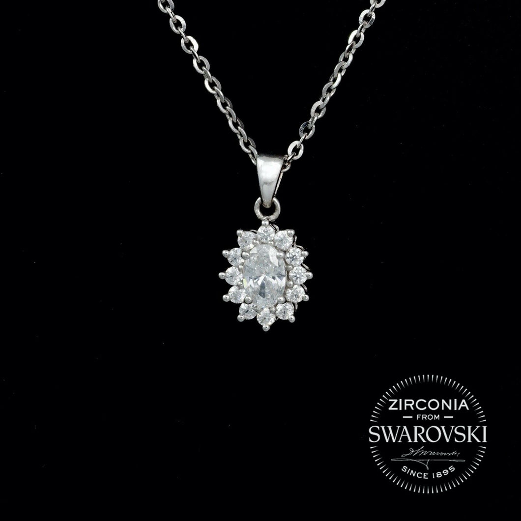 Sterling Silver & Swarovski Zirconia Oval Cut Cluster Pendant Necklace