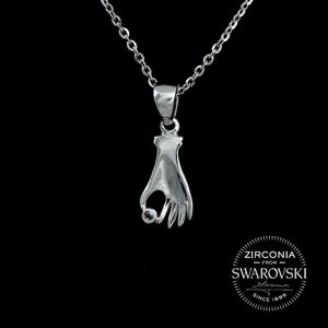 Sterling Silver & Swarovski Zirconia Hand Solitaire Pendant Necklace