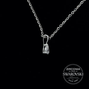 Tiny Sterling Silver & Swarovski Zirconia Pear Cut Solitaire Pendant Necklace