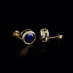 9ct Yellow Gold Round Treated Sapphire Stud Earrings (7mm)