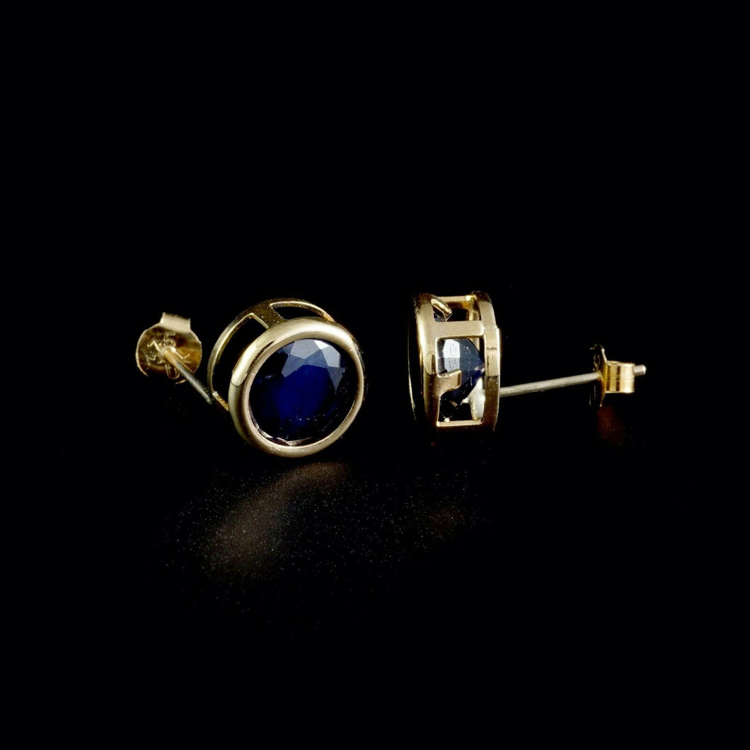 9ct Yellow Gold Round Treated Sapphire Stud Earrings (7mm)