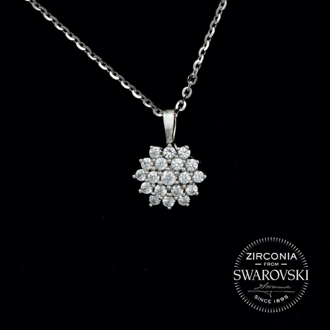 Sterling Silver & Swarovski Zirconia Round Cluster Pendant Necklace