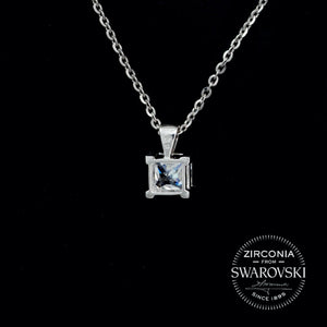 Sterling Silver & Swarovski Zirconia Princess Cut Solitaire Pendant Necklace