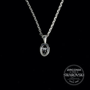 Sterling Silver & Swarovski Zirconia Oval Cut Solitaire Pendant Necklace
